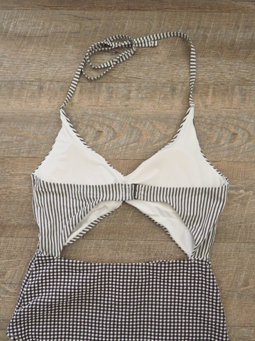 Aerie Gingham Cutout One Piece Cheeky Swimsuit sz L LONG - Picture 8 of 8